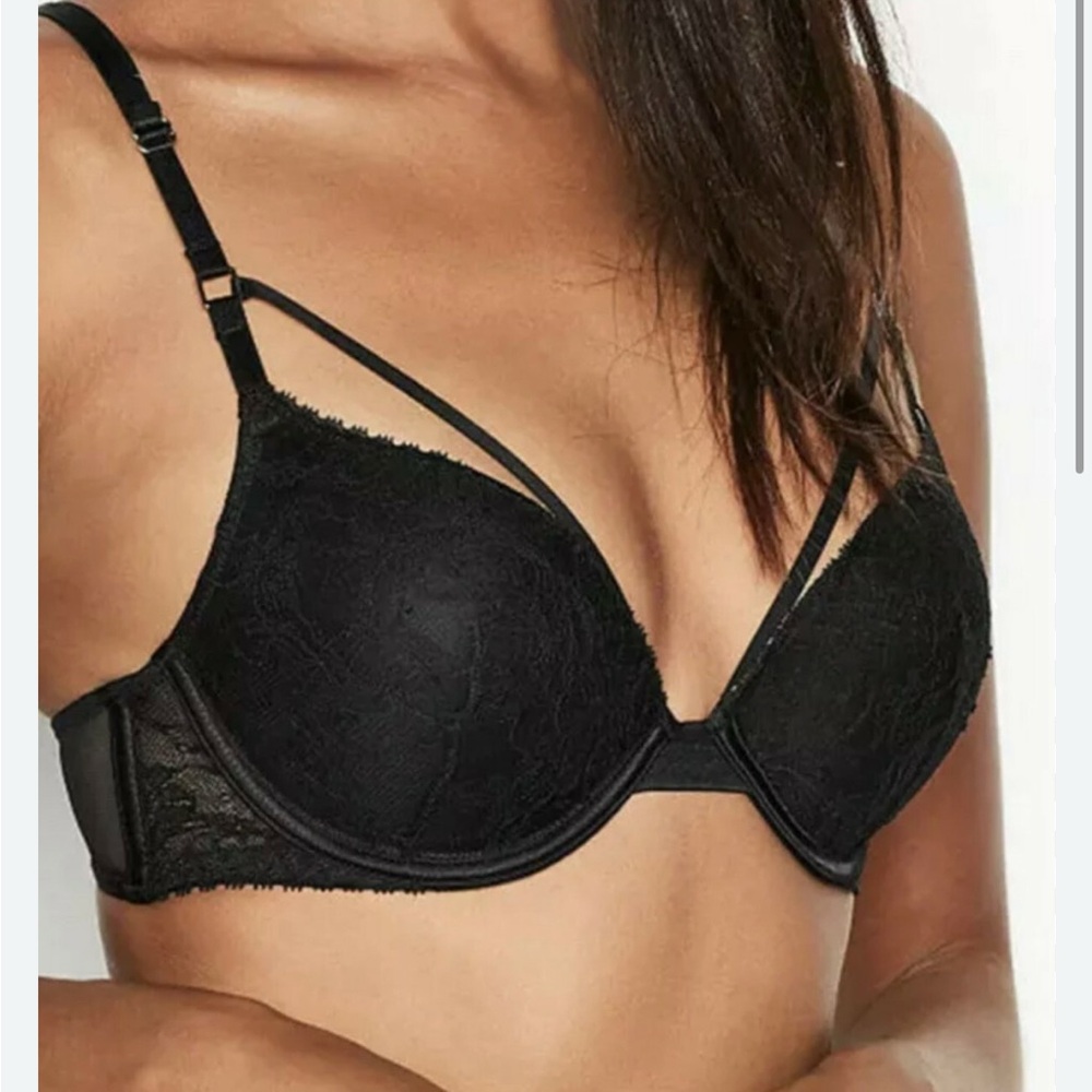 Black Lace Push-Up Bra with Strappy Detail - Victoria Secret
